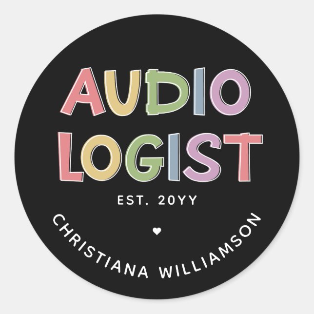 Pegatina Redonda Regalo de graduación de Audiología Audióloga Perso (Anverso)