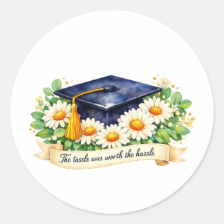Pegatina Redonda Regalo de Graduación Floral Gorra de Graduación Cu