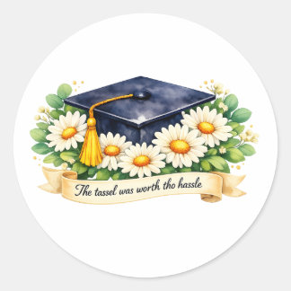 Pegatina Redonda Regalo de Graduación Floral Gorra de Graduado Acua