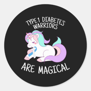 Pegatina Redonda Regalo de guerrero de la diabetes de Unicorn