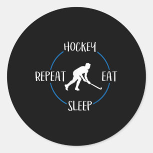 Pegatina Redonda Regalo de Hockey Come Duerme Repite Para Jugadores