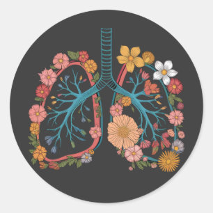 Pegatina Redonda Regalo de Ilustracion de vectores de pulmones flor