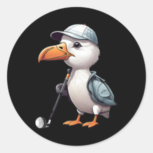 Pegatina Redonda Regalo de juego para jugador de golf con ave albat