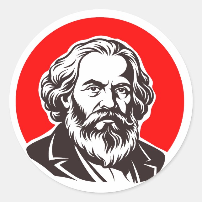 Pegatina Redonda Regalo de Karl Marx (Fundador del Marxismo) (Anverso)