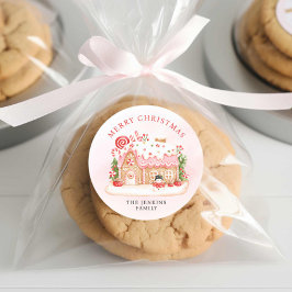 Pegatina Redonda Regalo de la casa de los navidades Gingerbread
