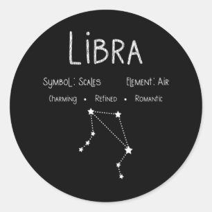 Pegatina Redonda Regalo de la Constelación del Signo Zodiacal Libra