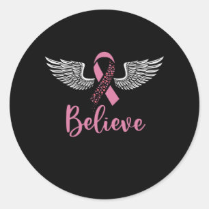 Pegatina Redonda Regalo de lazo rosa de apoyo al cáncer de mama Bel
