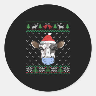 Pegatina Redonda Regalo de lechón de vaca de mascara de vaca Santa 