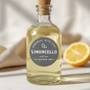 Pegatina Redonda Regalo de Limoncello casero gris oscuro vintage