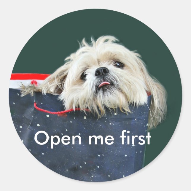 Pegatina Redonda Regalo de los Navidades Shih Tzu (Anverso)