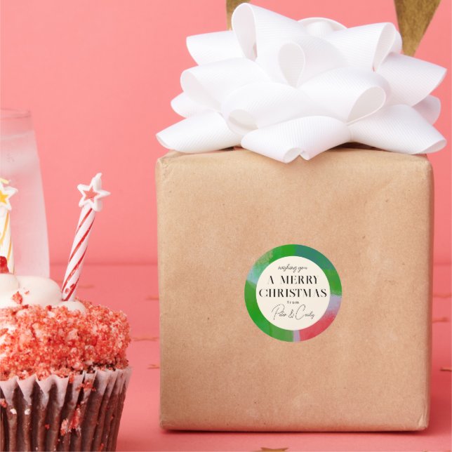 Pegatina Redonda Regalo de marco pintado verde y rojo (Fiesta)