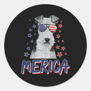 Pegatina Redonda Regalo De Merica Wire Fox Terrier Dog 4 De Julio E