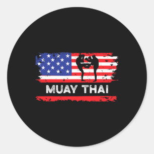Pegatina Redonda Regalo de Muay Thai de la bandera estadounidense T