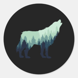Pegatina Redonda Regalo de naturaleza de lobo al aire libre camping