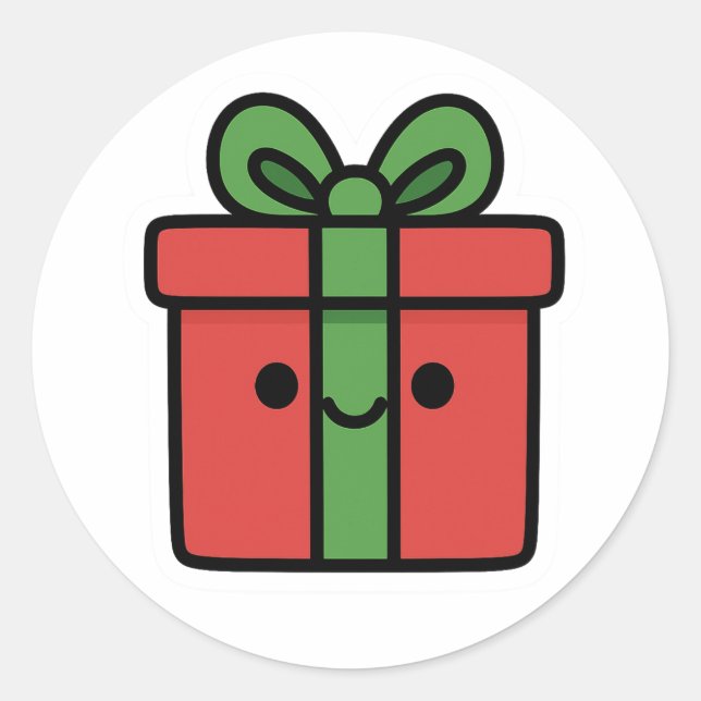 Pegatina Redonda Regalo de Navidad (Anverso)