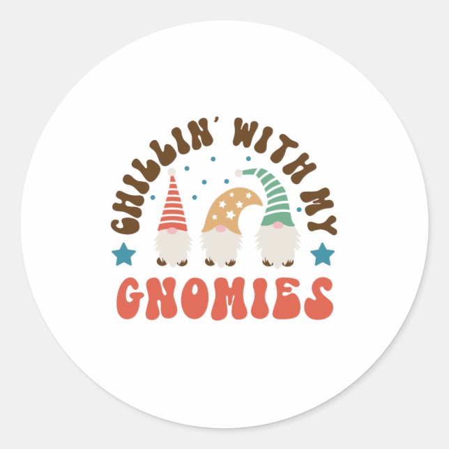 Pegatina Redonda Regalo de Navidad Chillin con mis gnomies (Anverso)