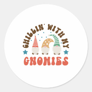 Pegatina Redonda Regalo de Navidad Chillin con mis gnomies
