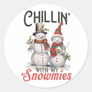 Pegatina Redonda Regalo de Navidad Chillin con mis Snowmies