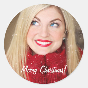 Pegatina Redonda Regalo de Navidad con Foto Personalizada -