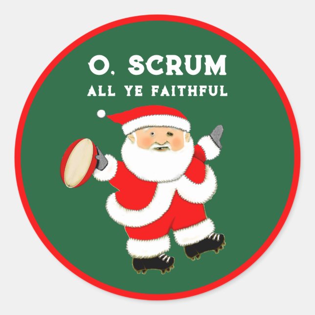 Pegatina Redonda Regalo de Navidad de Rugby (Anverso)