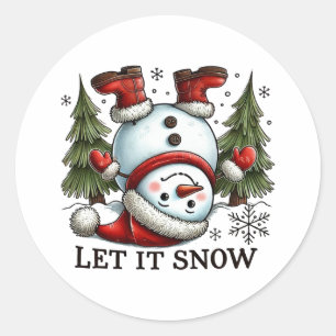 Pegatina Redonda Regalo de Navidad Dejar que nieve hombre