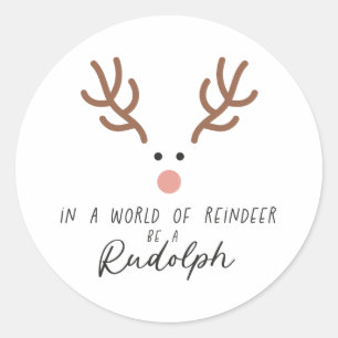 Pegatina Redonda Regalo De Navidad En Un Mundo De Renos