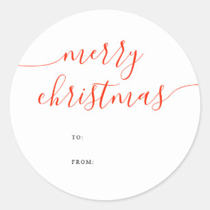 Pegatina Redonda Regalo de Navidad Minimalista Caligrafía
