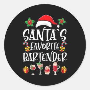 Pegatina Redonda Regalo de Navidad para Bartender El Bartender Favo