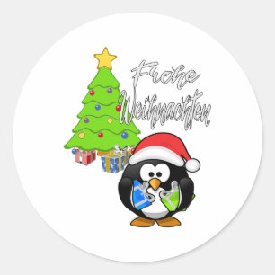 Pegatina Redonda Regalo de Navidad Pinguino Feliz Navidad Idea
