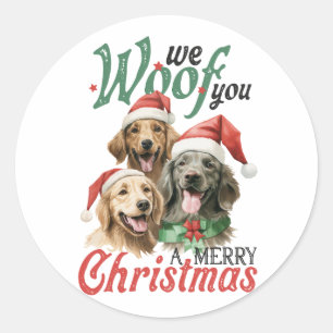 Pegatina Redonda Regalo de Navidad Woof Merry Christmas