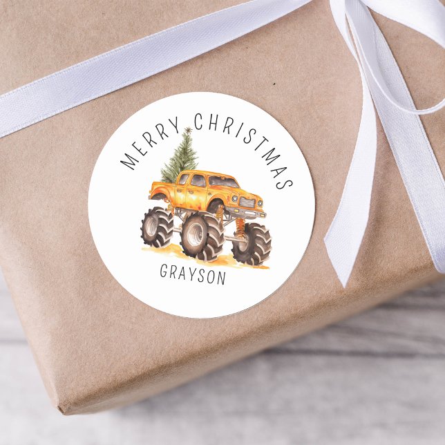 Pegatina Redonda Regalo de Navidades de camiones de Naranja persona (Subido por el creador)