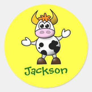 Pegatina Redonda Regalo de nombre personalizado de vaca Personaliza