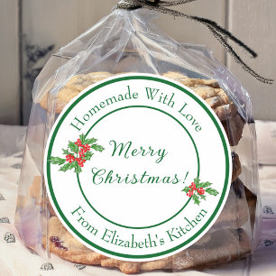 Pegatina Redonda Regalo de Panadería Navideña Editable Verde Feliz 