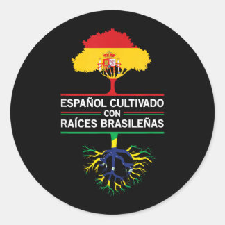 Pegatina Redonda Regalo de patrimonio banderas España Brasil Fans e