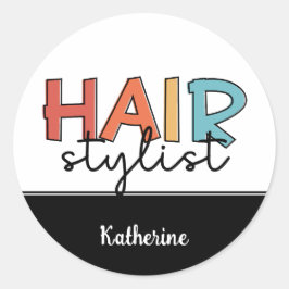 Pegatina Redonda Regalo de peluquería retro de estilo peinado perso
