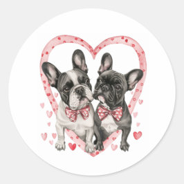 Pegatina Redonda Regalo de Perro Frenchie, Día de San Valentín de B