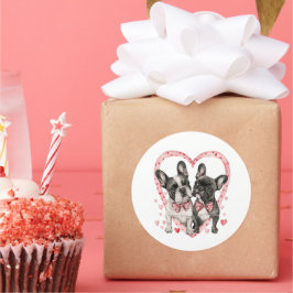 Pegatina Redonda Regalo de Perro Frenchie, Día de San Valentín de B