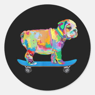Pegatina Redonda Regalo de perro   Patineta de Bulldog de Guay de c