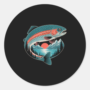 Pegatina Redonda Regalo de pesca de trucha retro amante de la natur