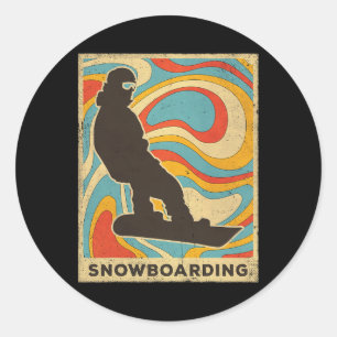 Pegatina Redonda Regalo de Poster retro deportivo vintage Snowboard
