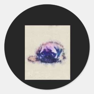 Pegatina Redonda Regalo de Pug Puppy Sketch Pug Perros Amantes