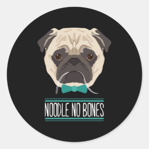 Pegatina Redonda Regalo de Pug triste del día de Noodle No Bones pa