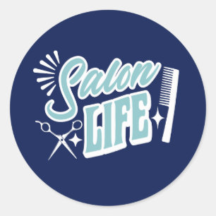 Pegatina Redonda Regalo de Salon Life para Estilista de Pelo Azul