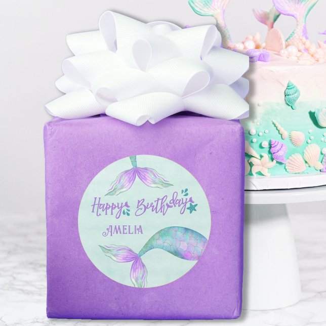Pegatina Redonda Regalo de Sirena Feliz Cumpleaños Personalizado (Subido por el creador)