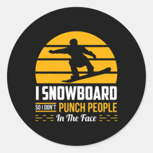 Pegatina Redonda Regalo de Snowboard Gracioso Deporte extremo Sarcá