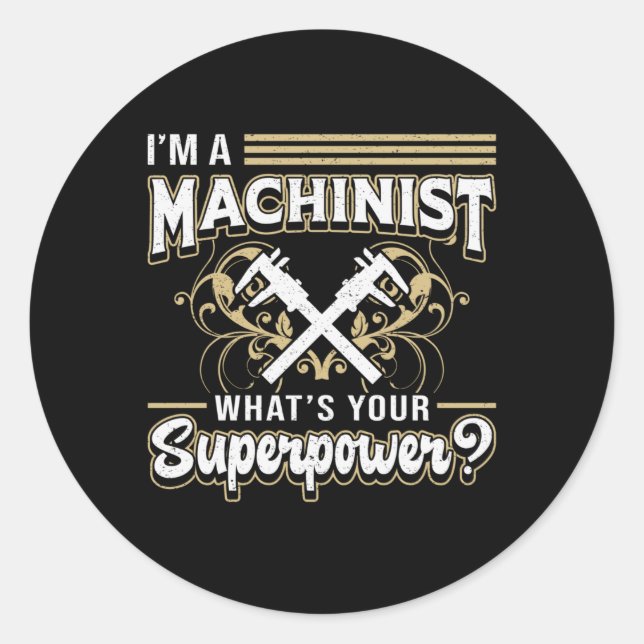 Pegatina Redonda Regalo de superpotencia mecánica CNC Machinist (Anverso)