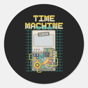 Pegatina Redonda Regalo de viaje de tiempo de vintage retro de máqu