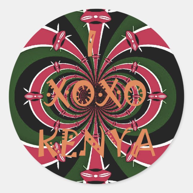 Pegatina Redonda Regalo de viaje keniano - Diseño de abrazos y beso (Anverso)