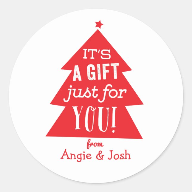 Pegatina Redonda Regalo del árbol de Navidad rojo (Anverso)