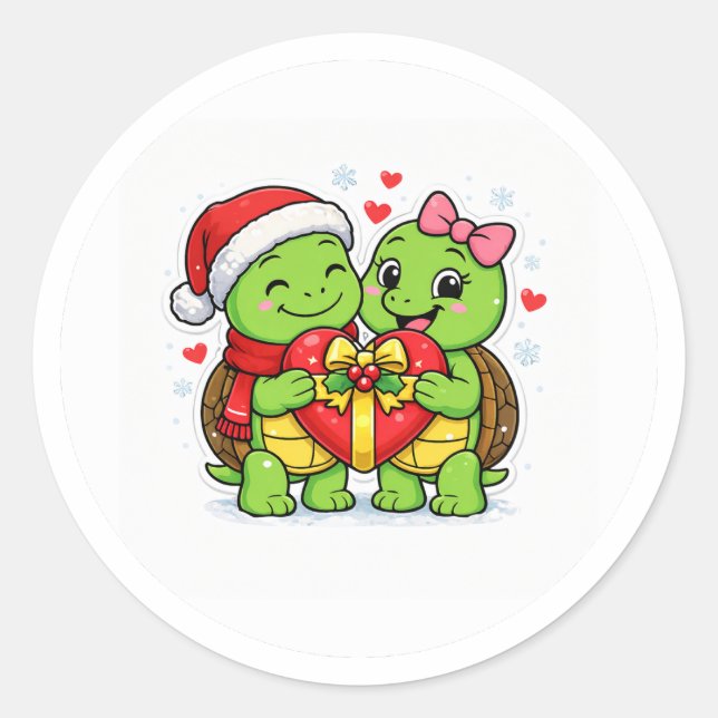 Pegatina Redonda Regalo del Corazón de Navidad (Anverso)